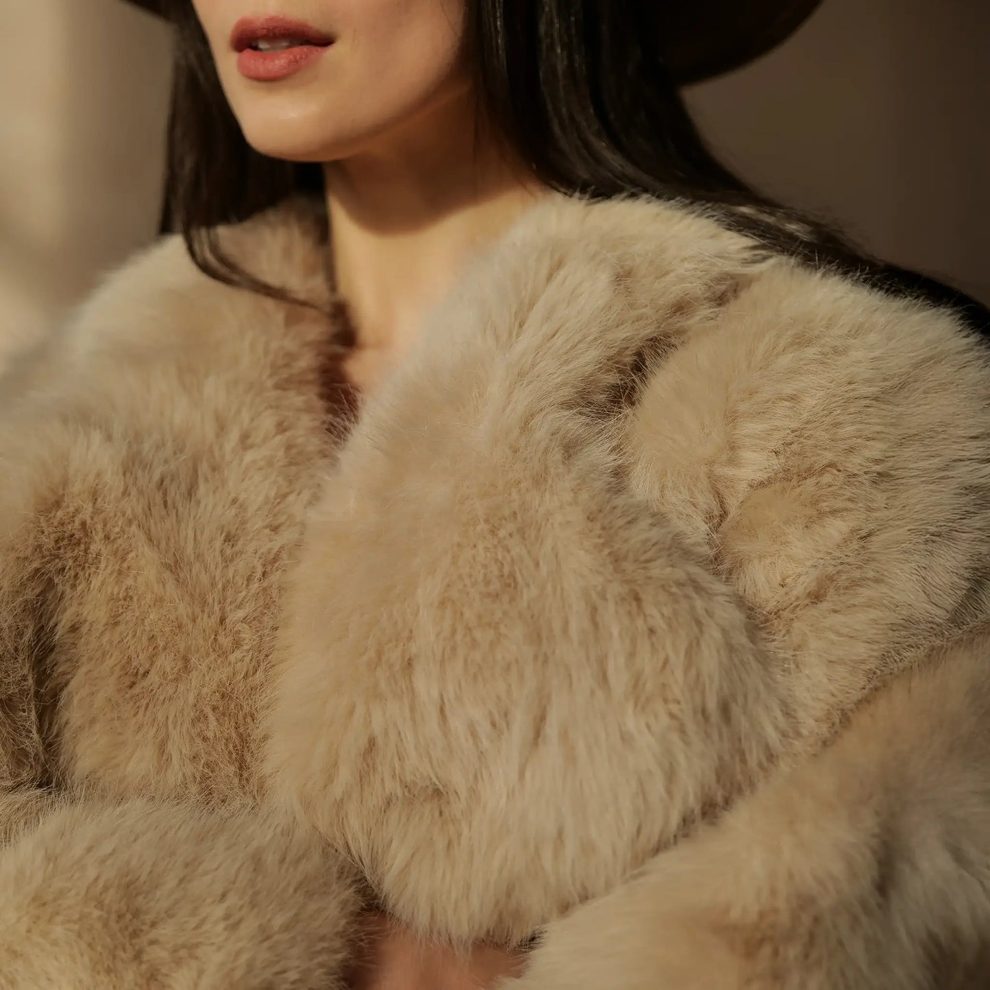 Peach Blush Faux Fur Coat