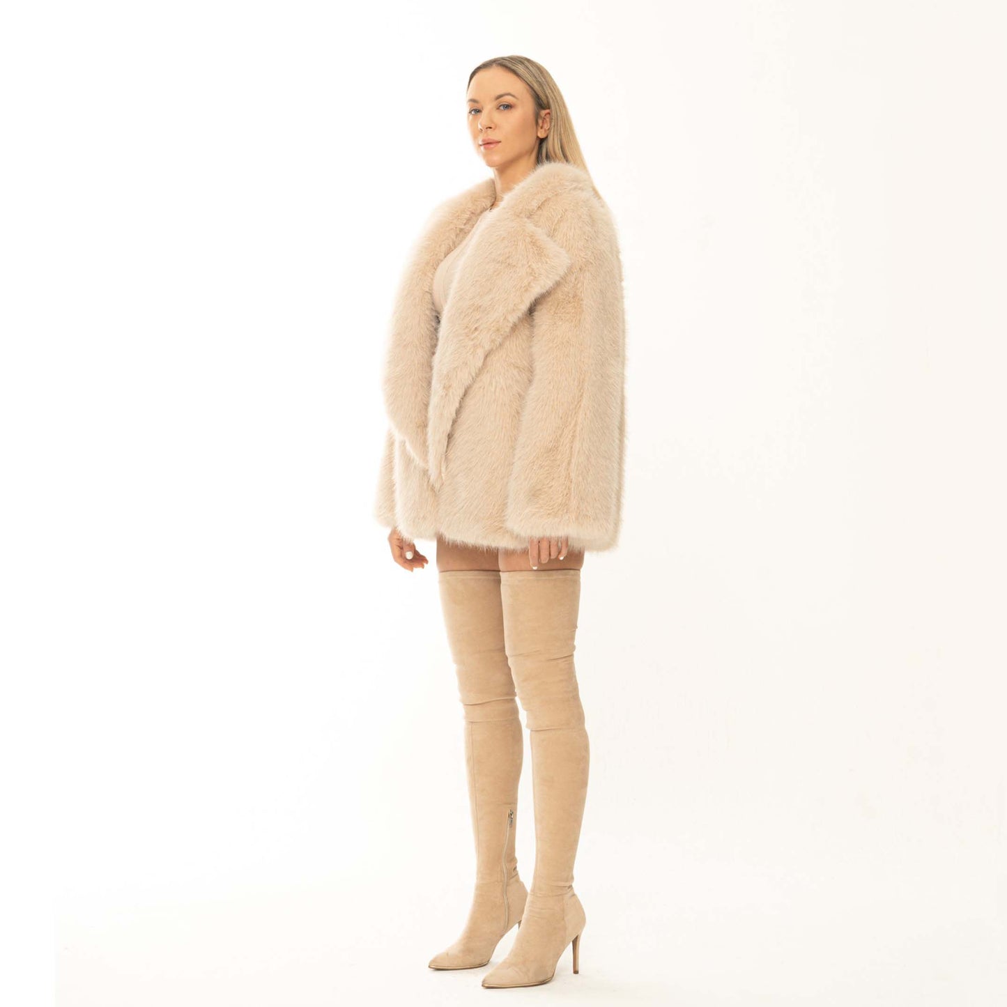 Peach Blush Faux Fur Coat