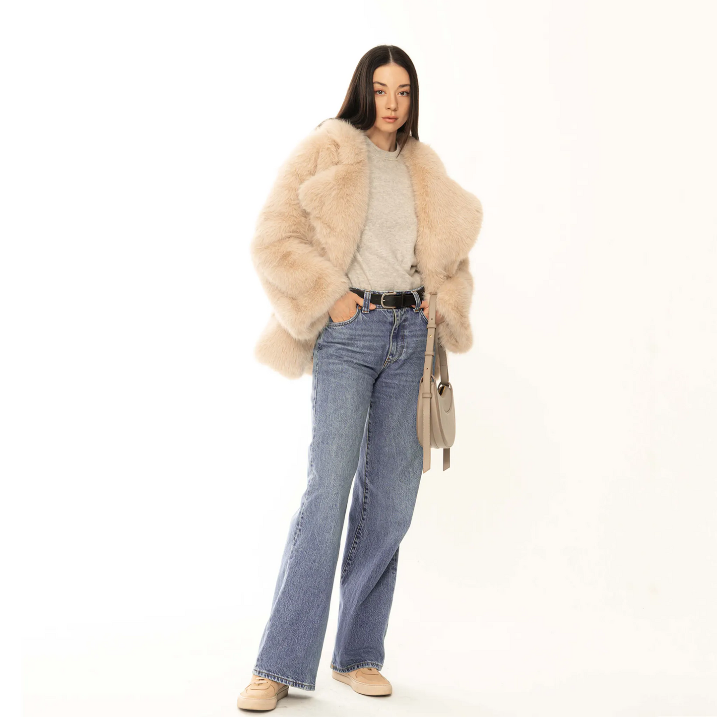 Peach Blush Faux Fur Coat